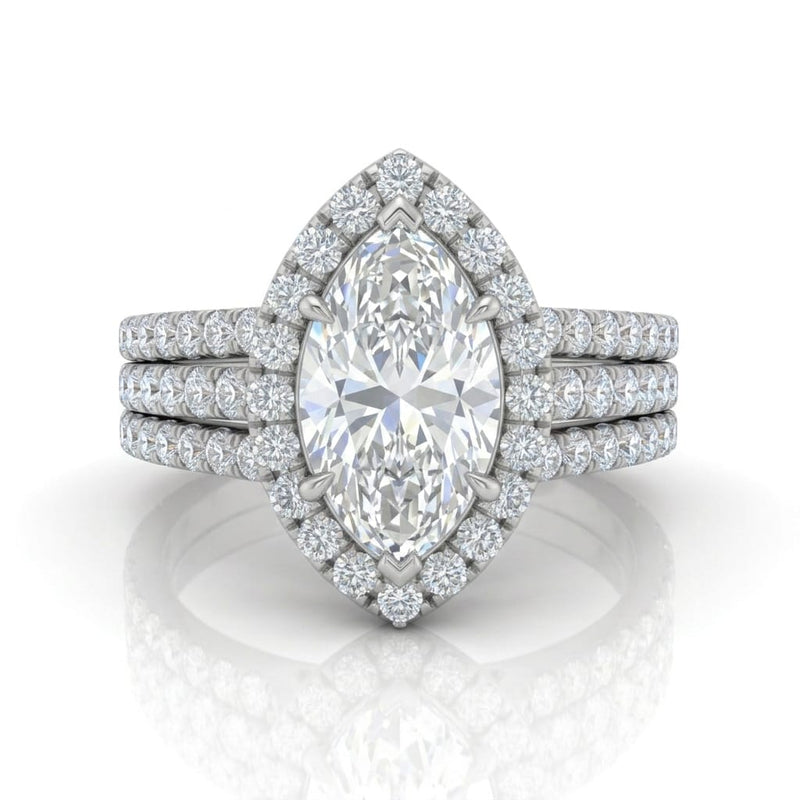White Gold Elarique Marquise Halo Diamond Engagement Ring