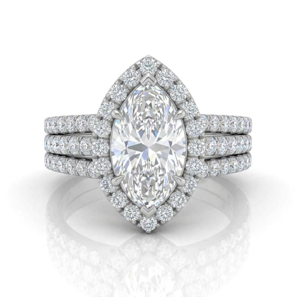 White Gold Elarique Marquise Halo Diamond Engagement Ring