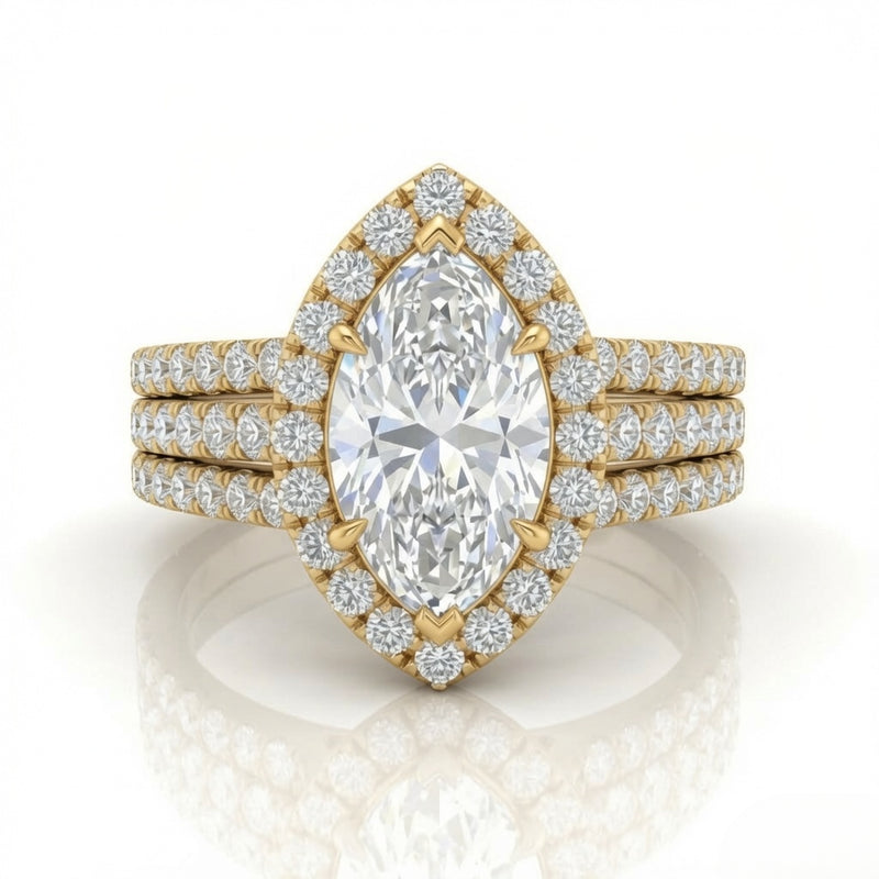 Yellow Gold Elarique Marquise Halo Diamond Engagement Ring
