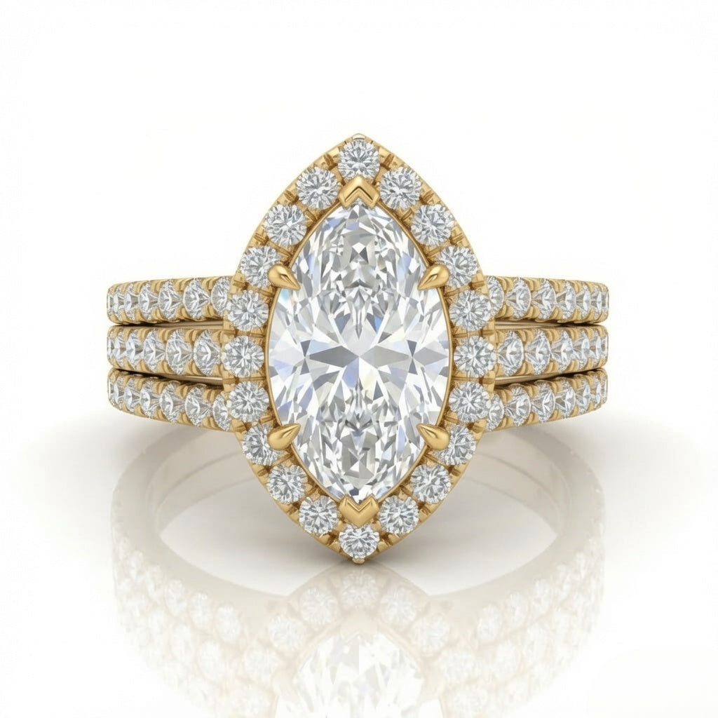 Yellow Gold Elarique Marquise Halo Diamond Engagement Ring