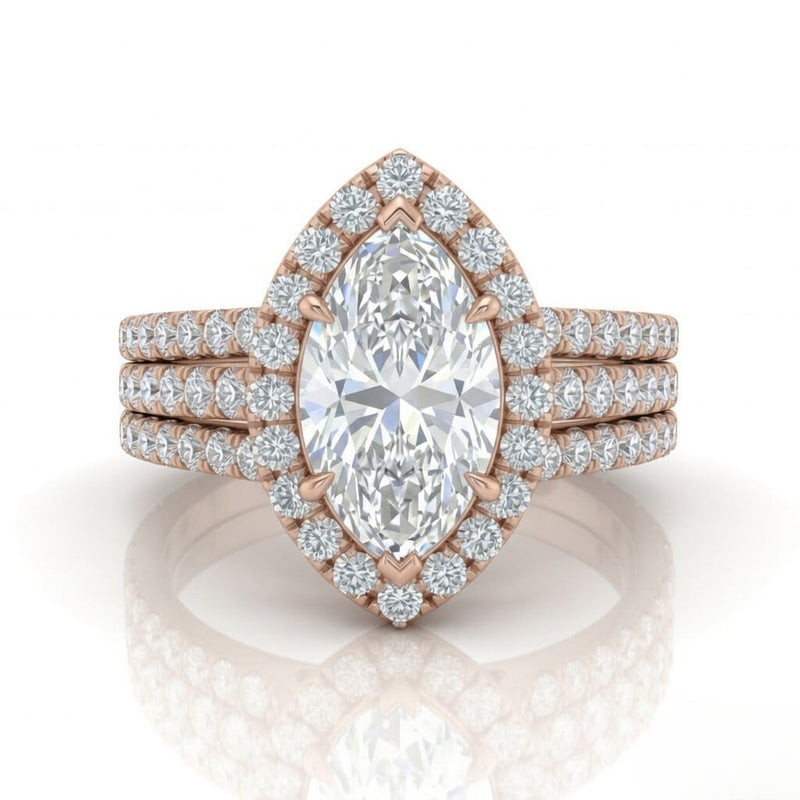 Rose Gold Elarique Marquise Halo Diamond Engagement Ring
