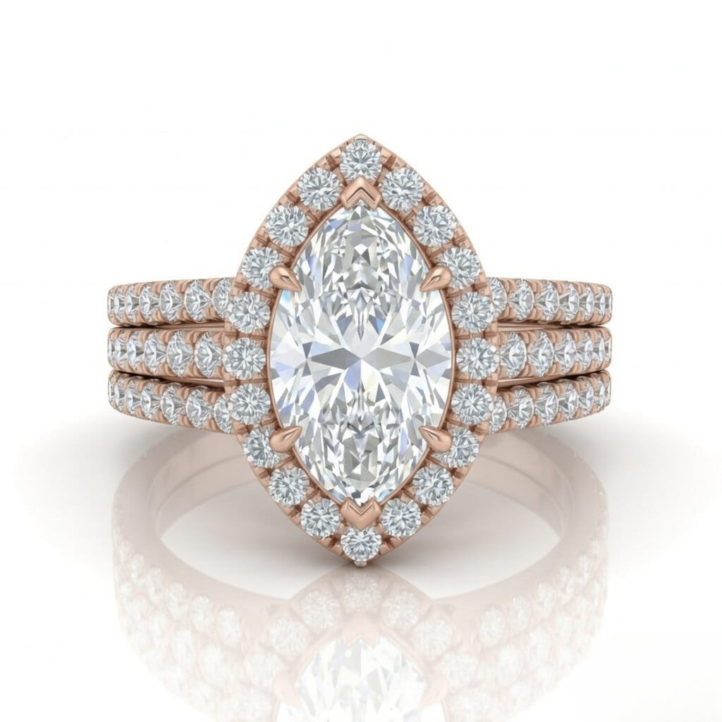 Rose Gold Elarique Marquise Halo Diamond Engagement Ring