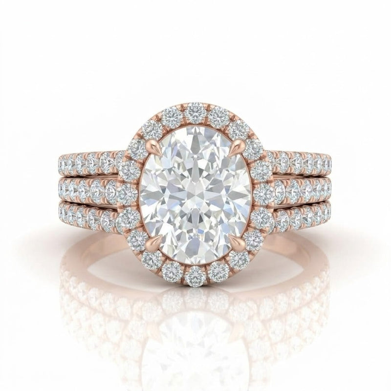 Rose Gold Elarique Oval Halo Diamond Engagement Ring
