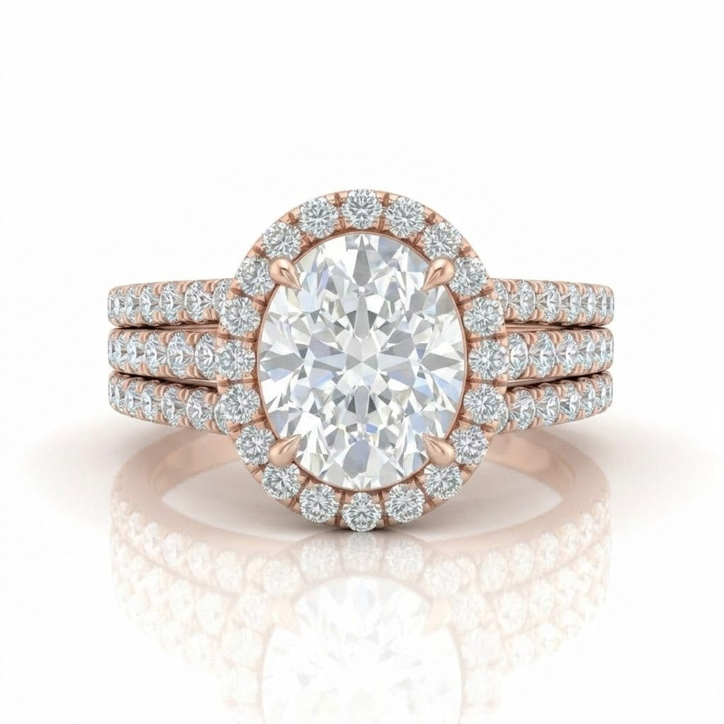 Rose Gold Elarique Oval Halo Diamond Engagement Ring