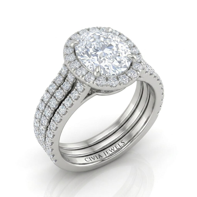 White Gold Elarique Oval Halo Diamond Engagement Ring