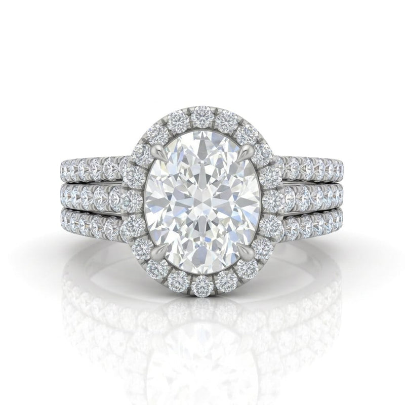 Silver Elarique Oval Halo Diamond Engagement Ring