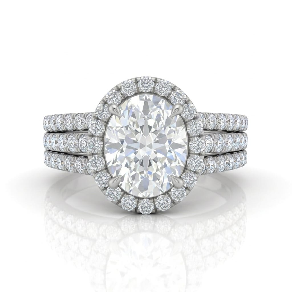 Silver Elarique Oval Halo Diamond Engagement Ring