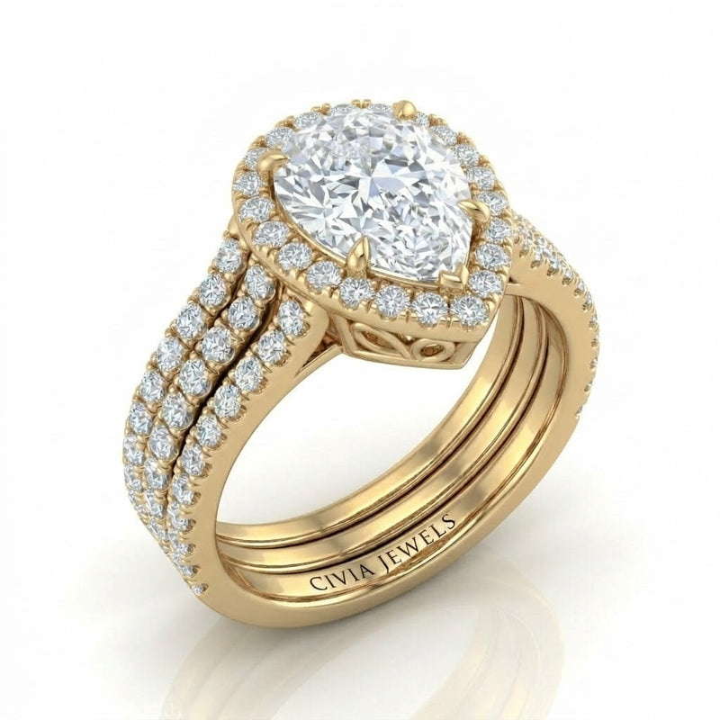 Yellow Gold Elarique Pear Halo Diamond Engagement Ring