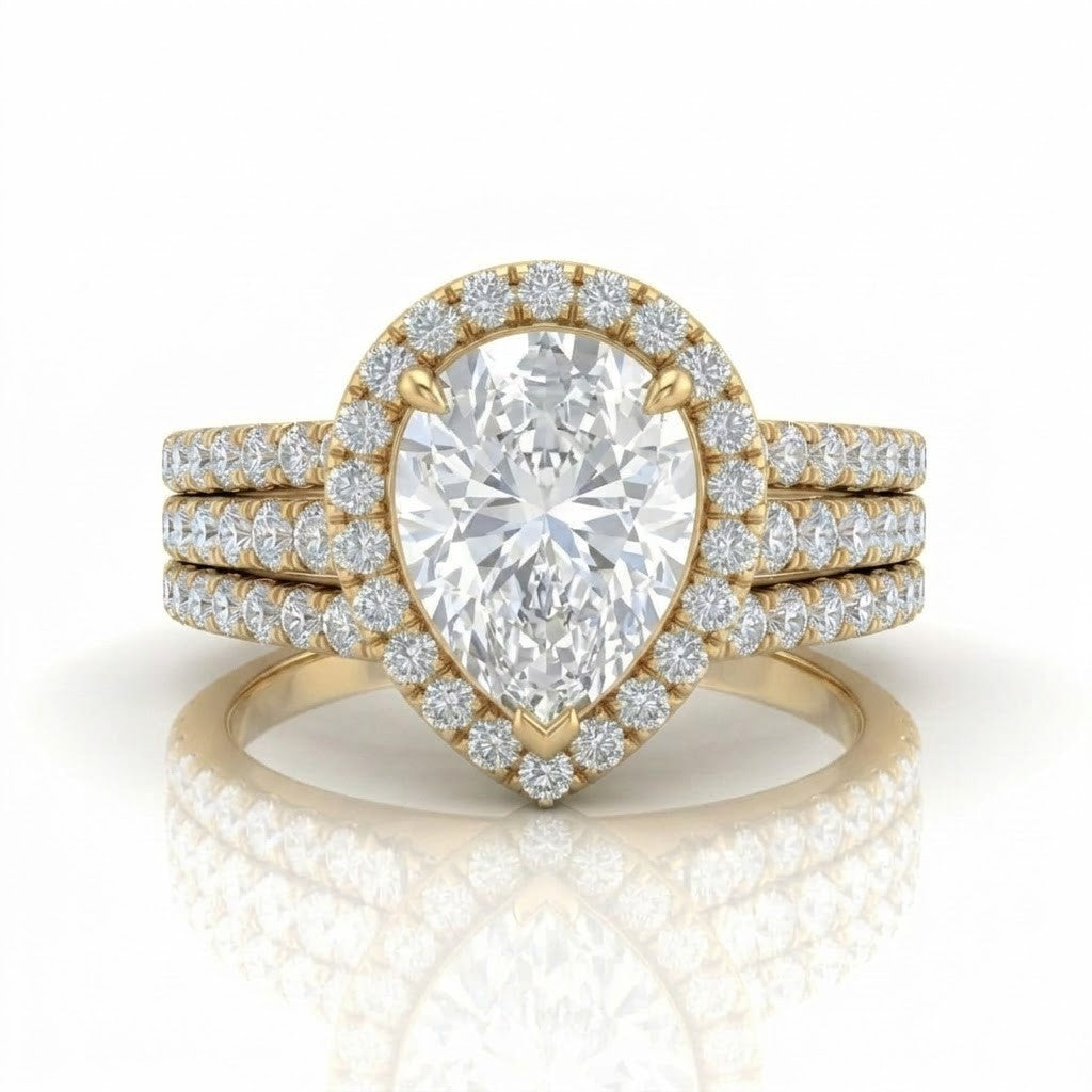 Yellow Gold Elarique Pear Halo Diamond Engagement Ring