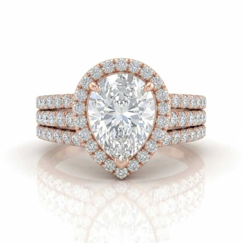 Rose Gold Elarique Pear Halo Diamond Engagement Ring
