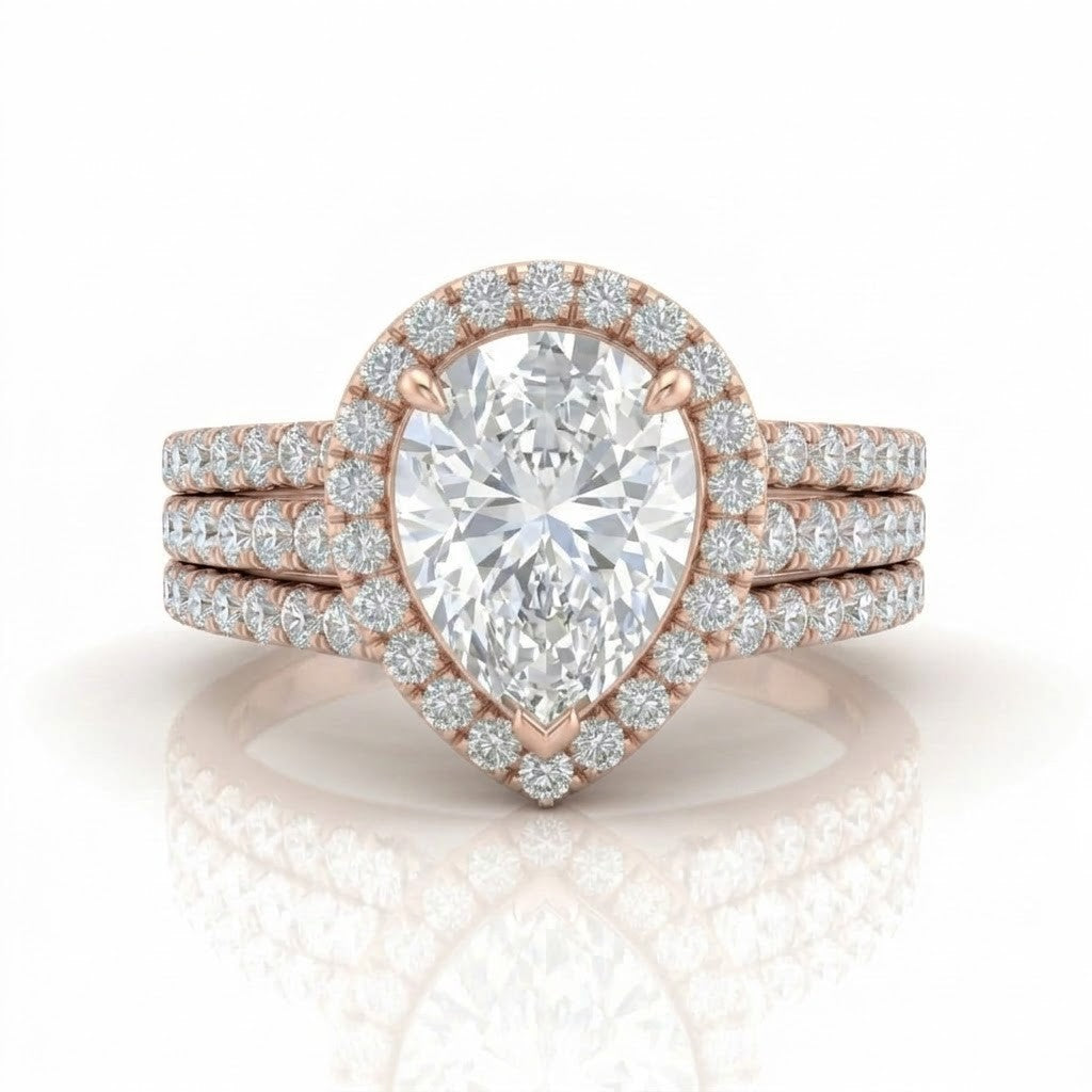 Rose Gold Elarique Pear Halo Diamond Engagement Ring