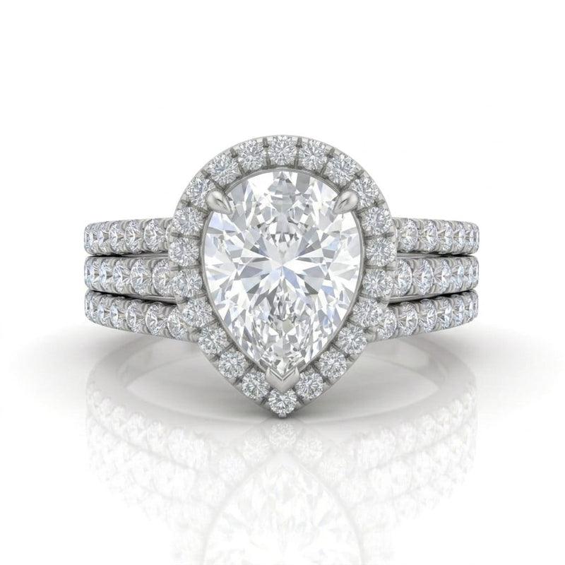 Silver Elarique Pear Halo Diamond Engagement Ring