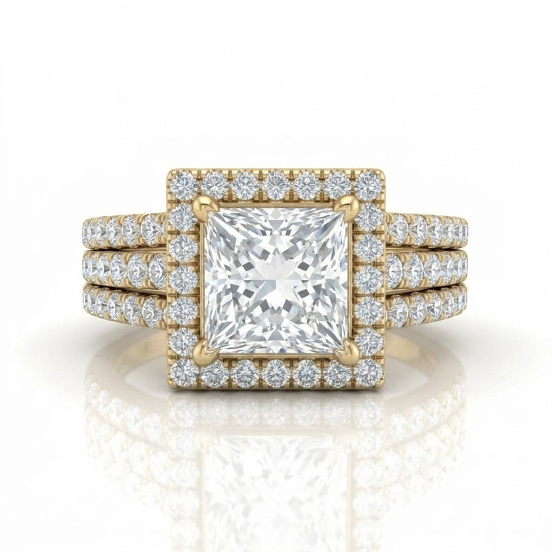 Yellow Gold Elarique Princess Halo Diamond Engagement Ring