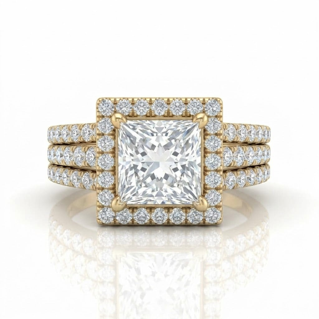 Yellow Gold Elarique Princess Halo Diamond Engagement Ring