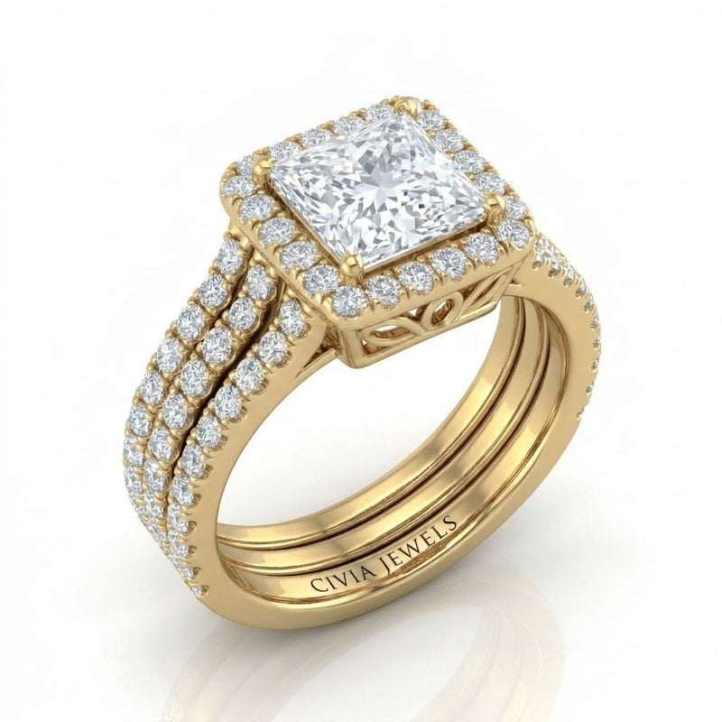 Yellow Gold Elarique Princess Halo Diamond Engagement Ring