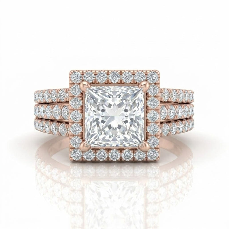 Rose Gold Elarique Princess Halo Diamond Engagement Ring