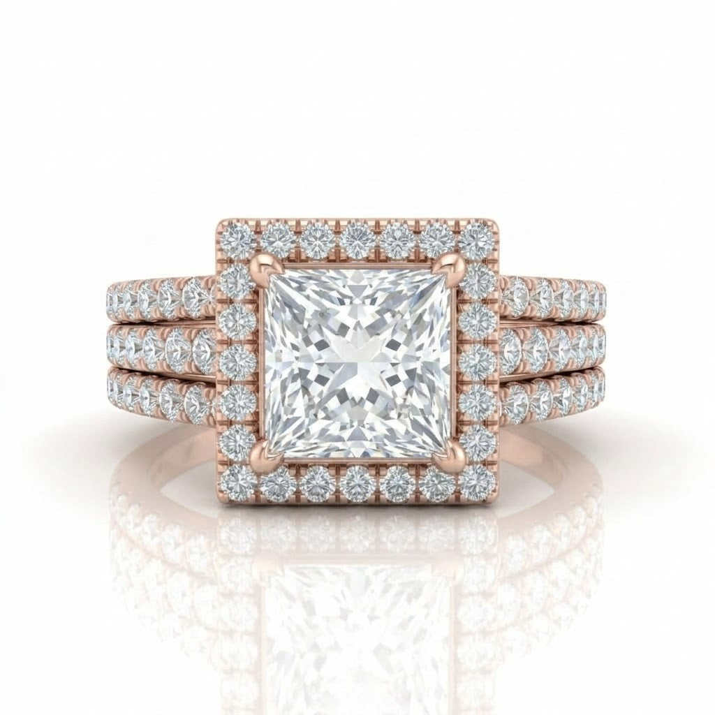 Rose Gold Elarique Princess Halo Diamond Engagement Ring