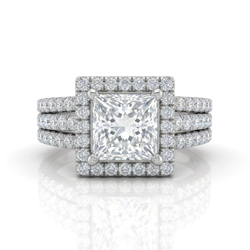 White Gold Elarique Princess Halo Diamond Engagement Ring