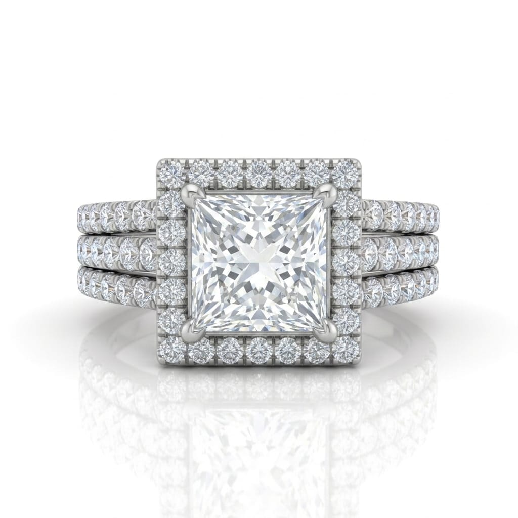 Silver Elarique Princess Halo Diamond Engagement Ring