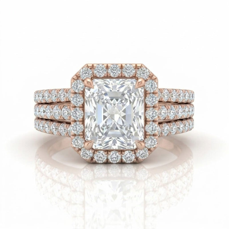 Rose Gold Elarique Radiant Halo Diamond Engagement Ring
