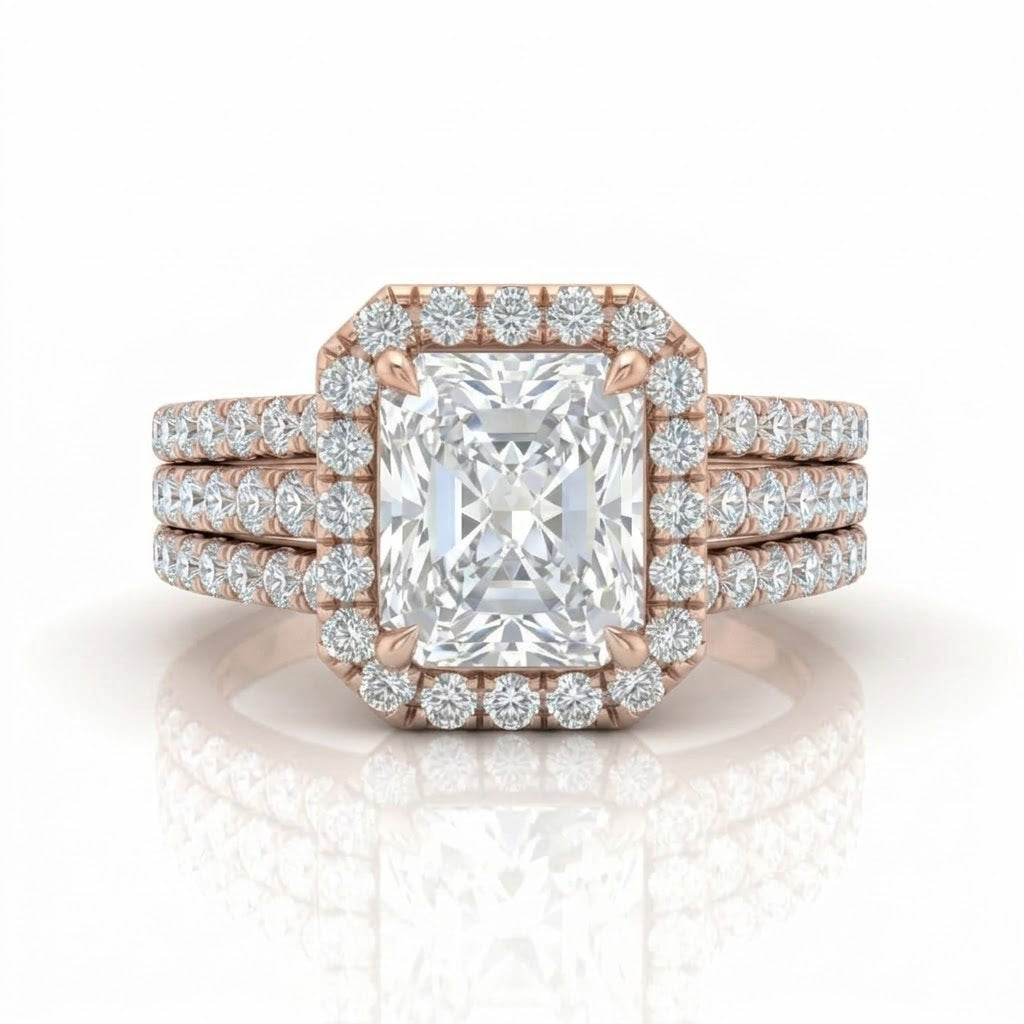 Rose Gold Elarique Radiant Halo Diamond Engagement Ring
