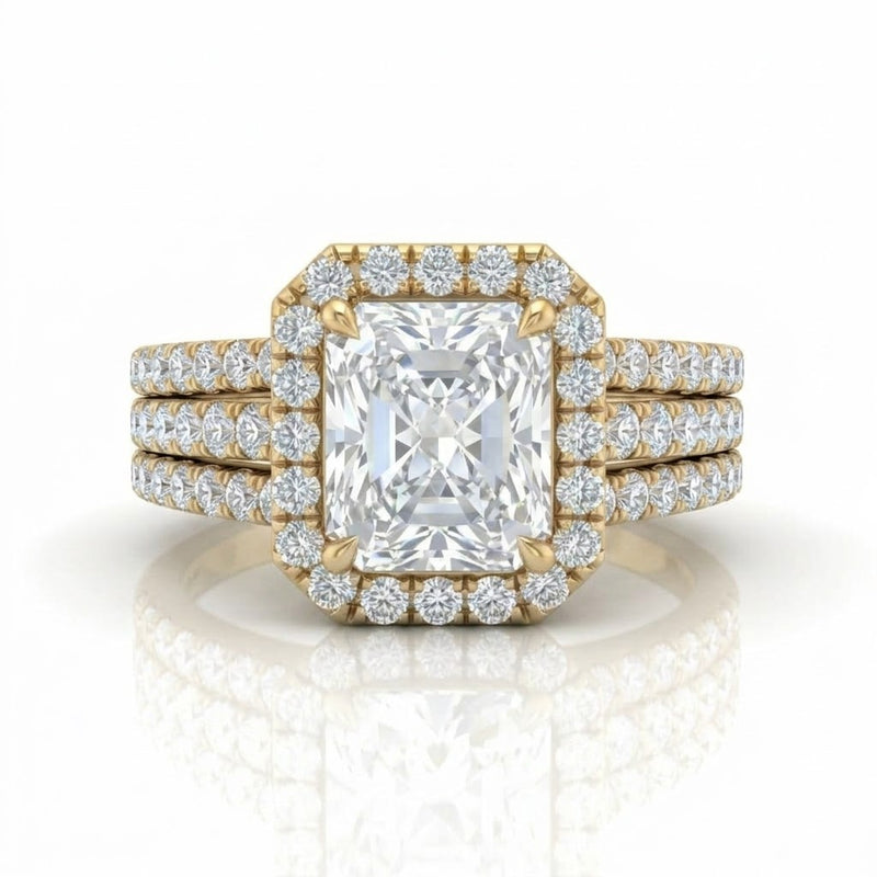 Yellow Gold Elarique Radiant Halo Diamond Engagement Ring
