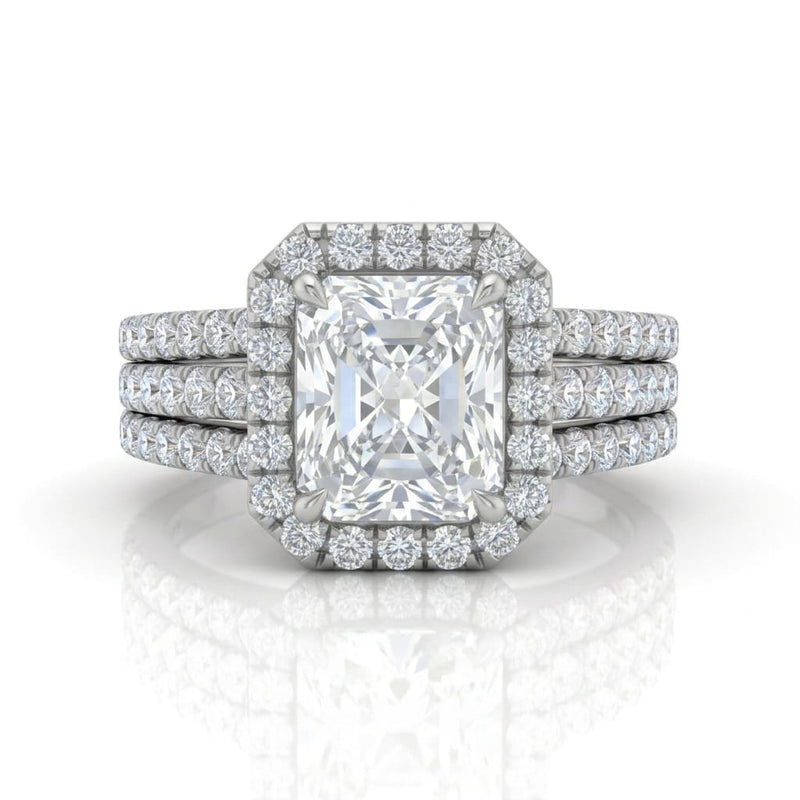 White Gold Elarique Radiant Halo Diamond Engagement Ring
