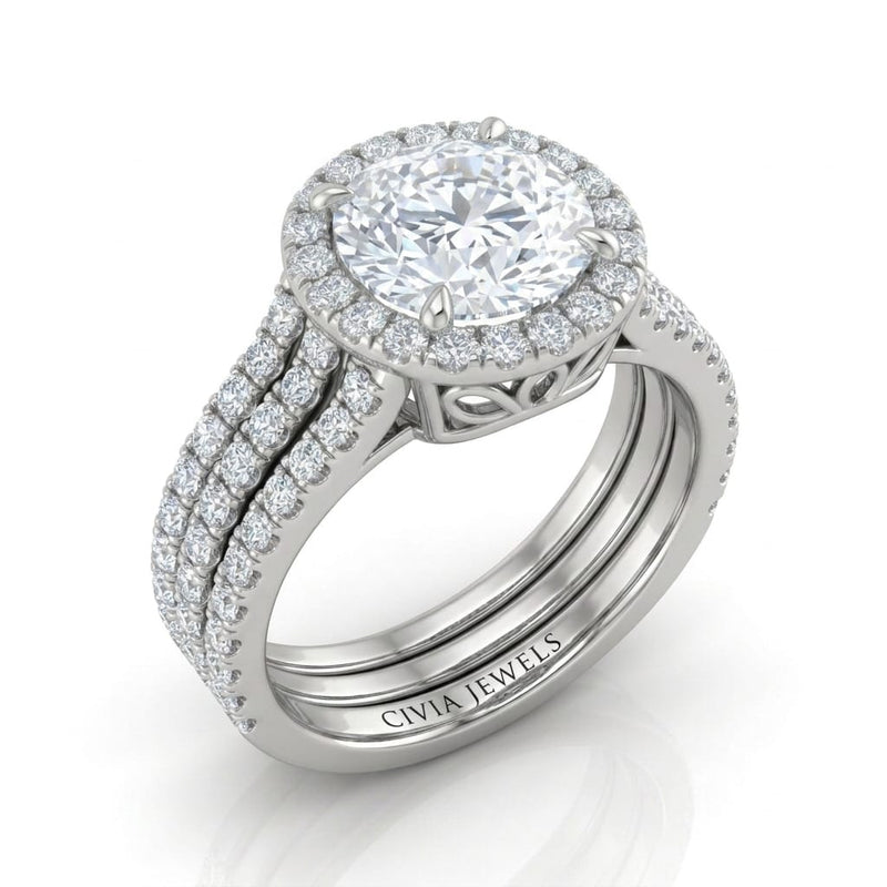 White Gold Elarique Round Halo Diamond Engagement Ring