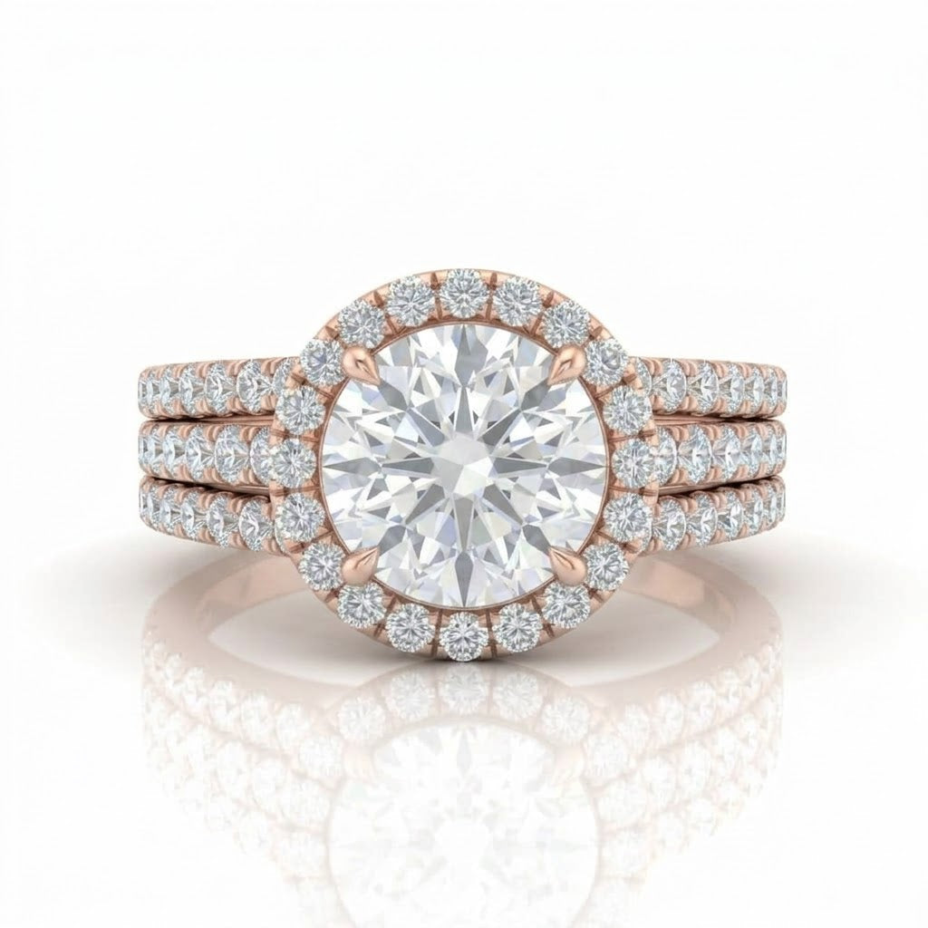 Rose Gold Elarique Round Halo Diamond Engagement Ring