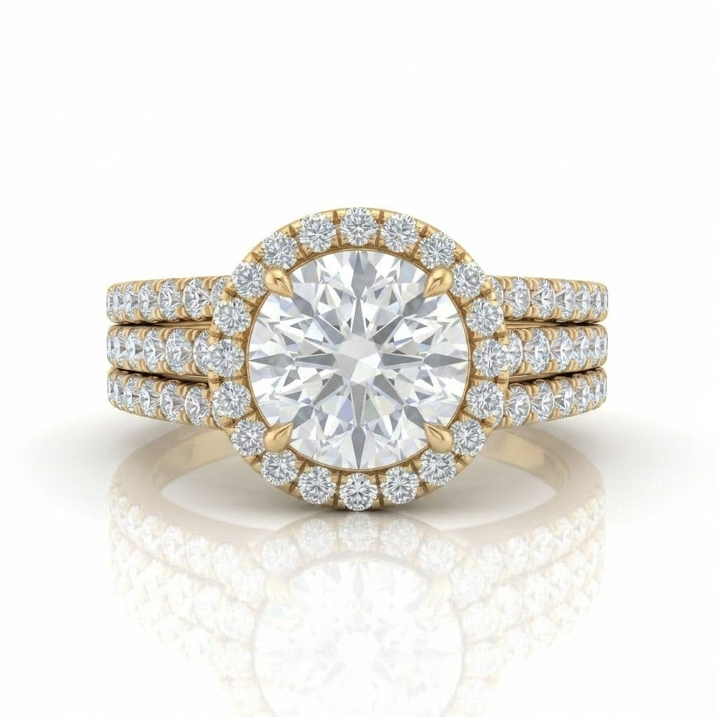 Yellow Gold Elarique Round Halo Diamond Engagement Ring