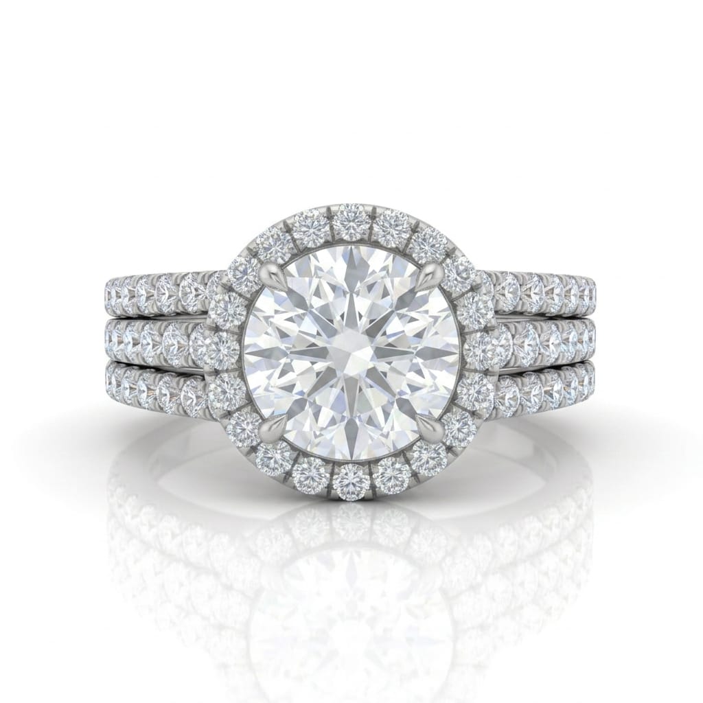 White Gold Elarique Round Halo Diamond Engagement Ring