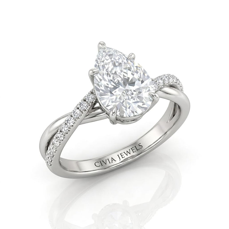 Silver Novalisse Pear Diamond Engagement Ring
