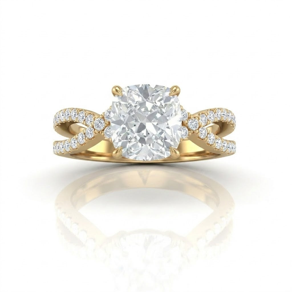Yellow Gold Everlisse Infinity Cushion Diamond Engagement Ring