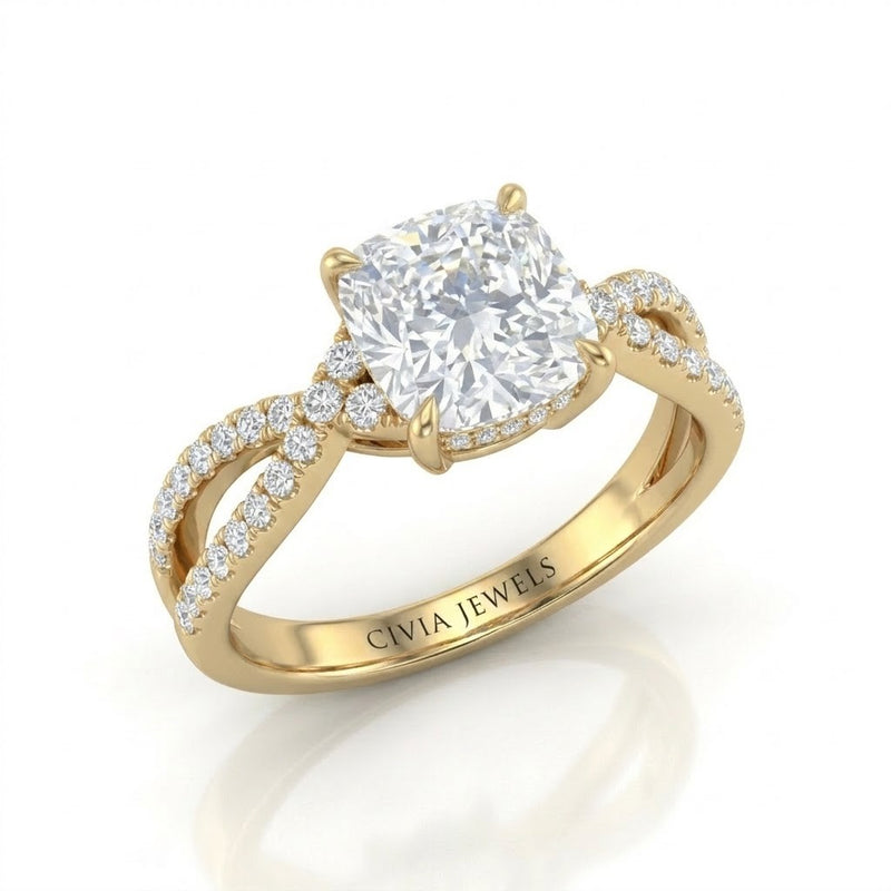 Yellow Gold Everlisse Infinity Cushion Diamond Engagement Ring