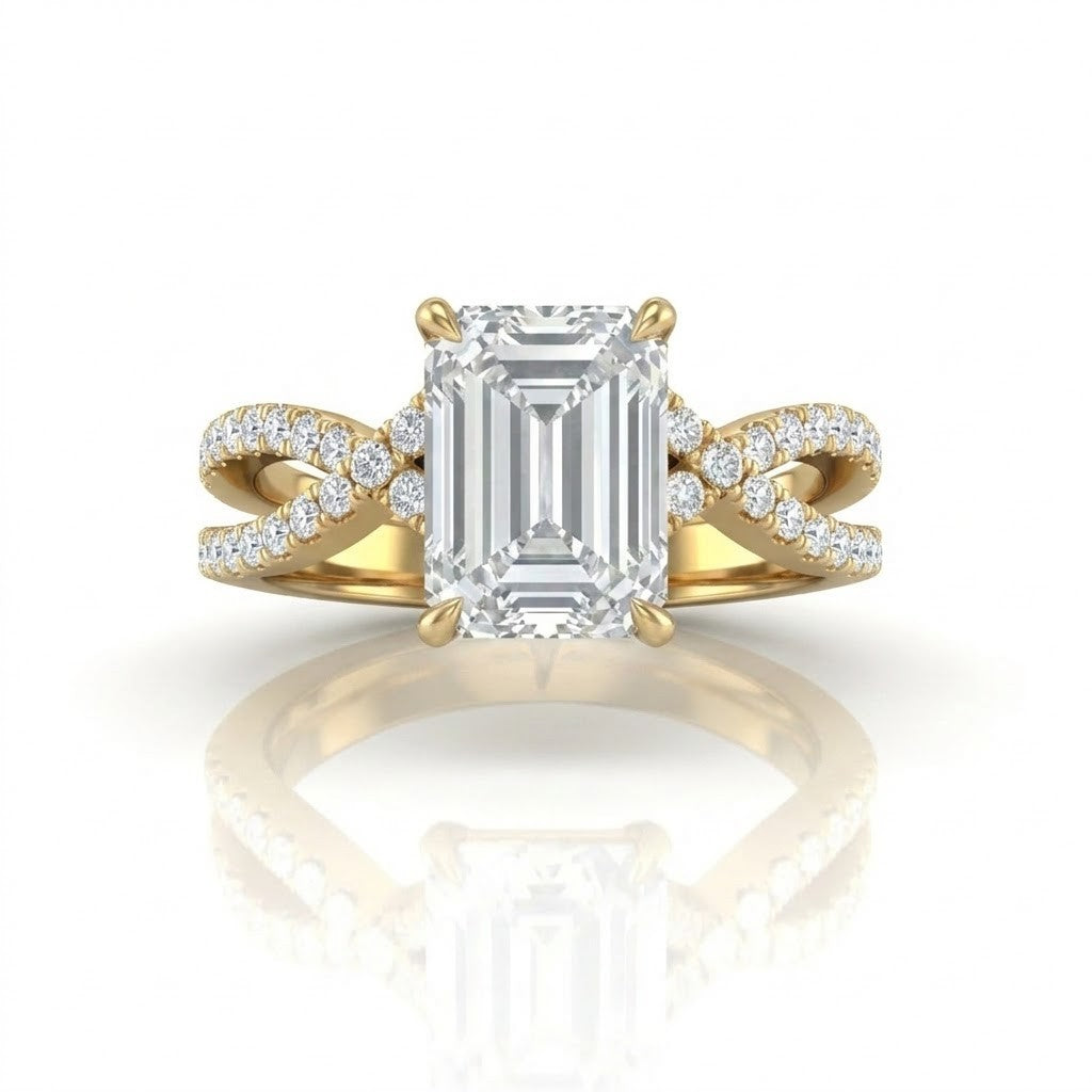 Yellow Gold Everlisse Infinity Emerald Diamond Engagement Ring