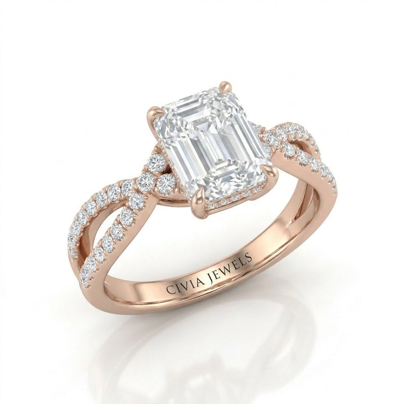 Rose Gold Everlisse Infinity Emerald Diamond Engagement Ring