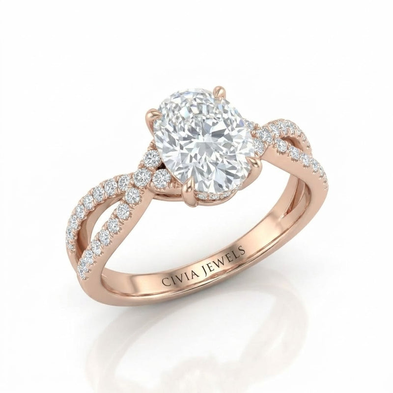 Rose Gold Everlisse Infinity Oval Diamond Engagement Ring