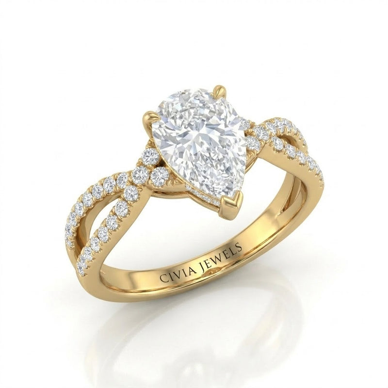 Yellow Gold Everlisse Infinity Pear Diamond Engagement Ring