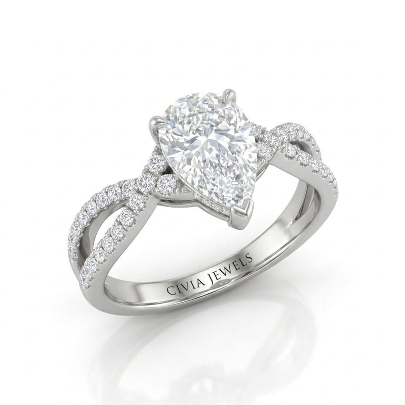 Silver Everlisse Infinity Pear Diamond Engagement Ring