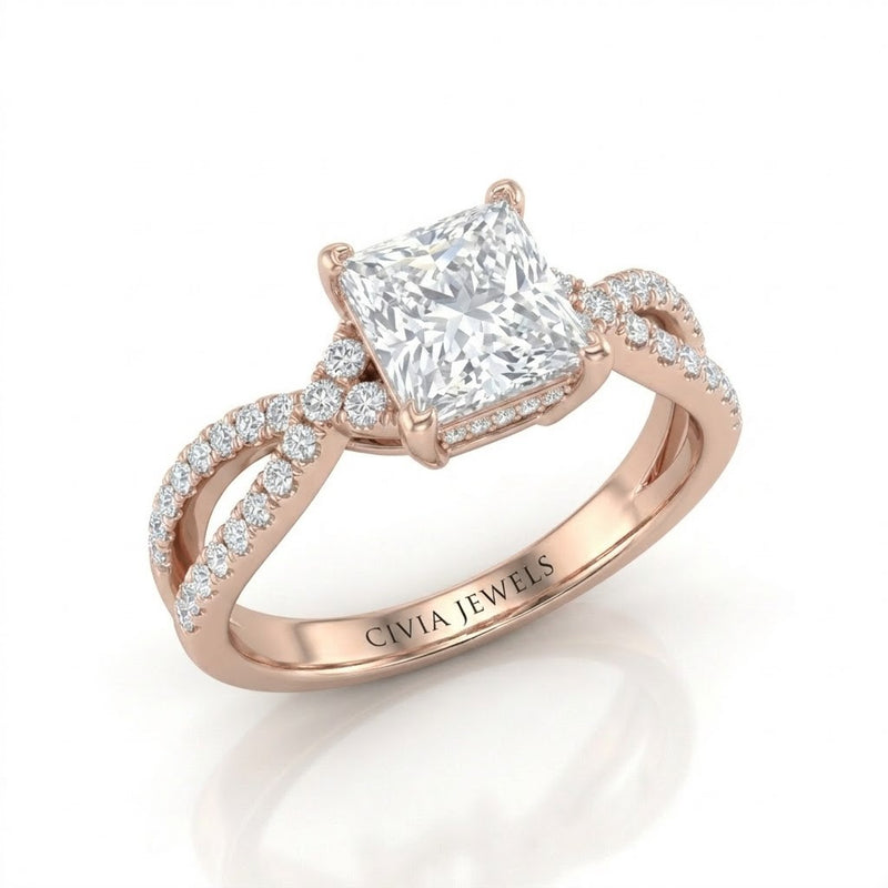 Rose Gold Everlisse Infinity Princess Diamond Engagement Ring