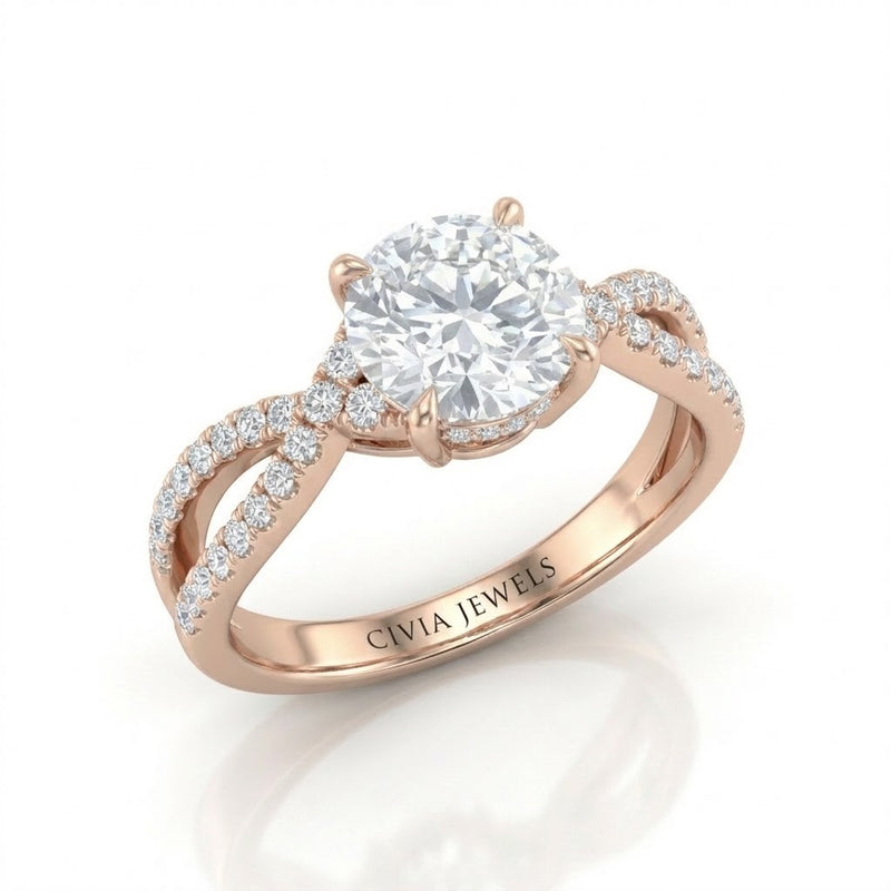 Rose Gold Everlisse Infinity Round Diamond Engagement Ring