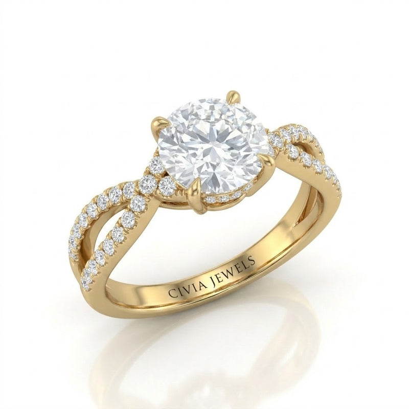 Yellow Gold Everlisse Infinity Round Diamond Engagement Ring