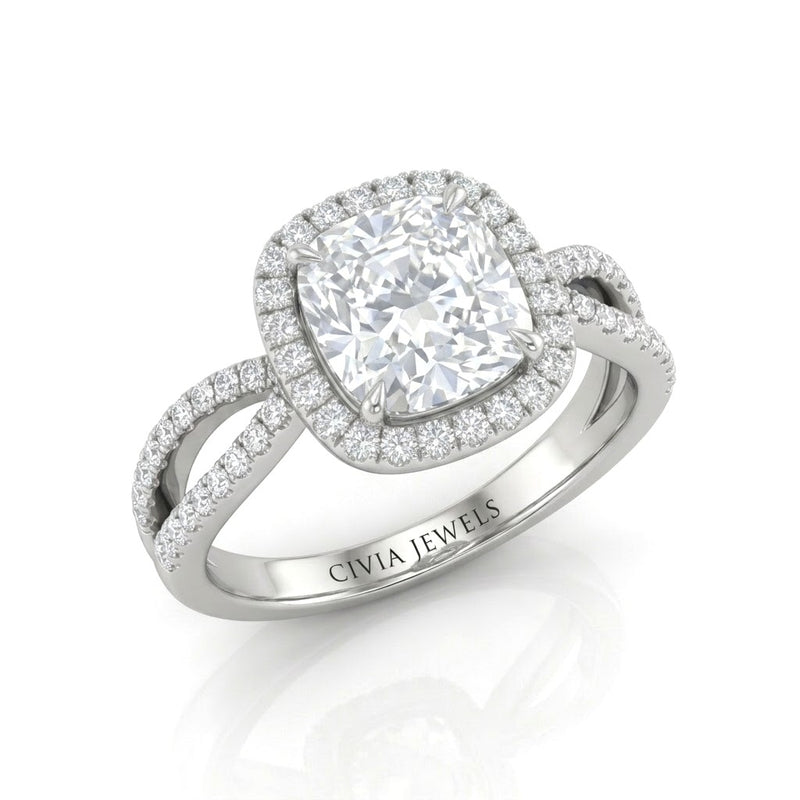 Silver Veloura Infinity Halo Cushion Diamond Engagement Ring