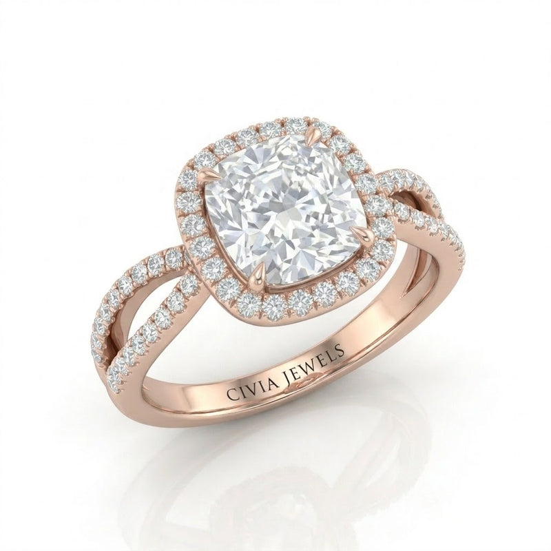 Rose Gold Veloura Infinity Halo Cushion Diamond Engagement Ring