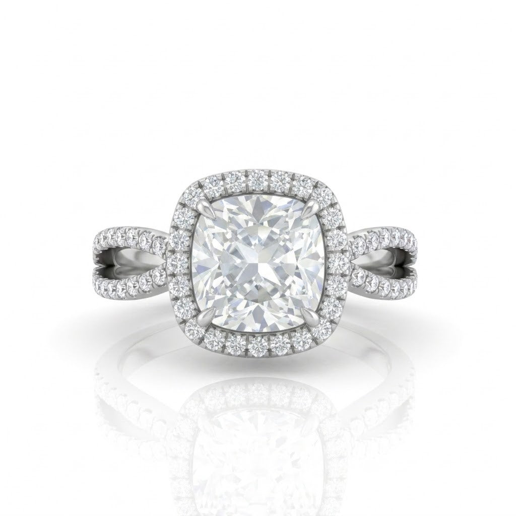 Silver Veloura Infinity Halo Cushion Diamond Engagement Ring