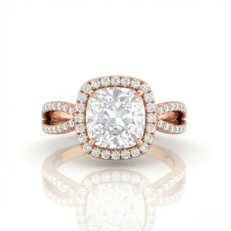 Rose Gold Veloura Infinity Halo Cushion Diamond Engagement Ring