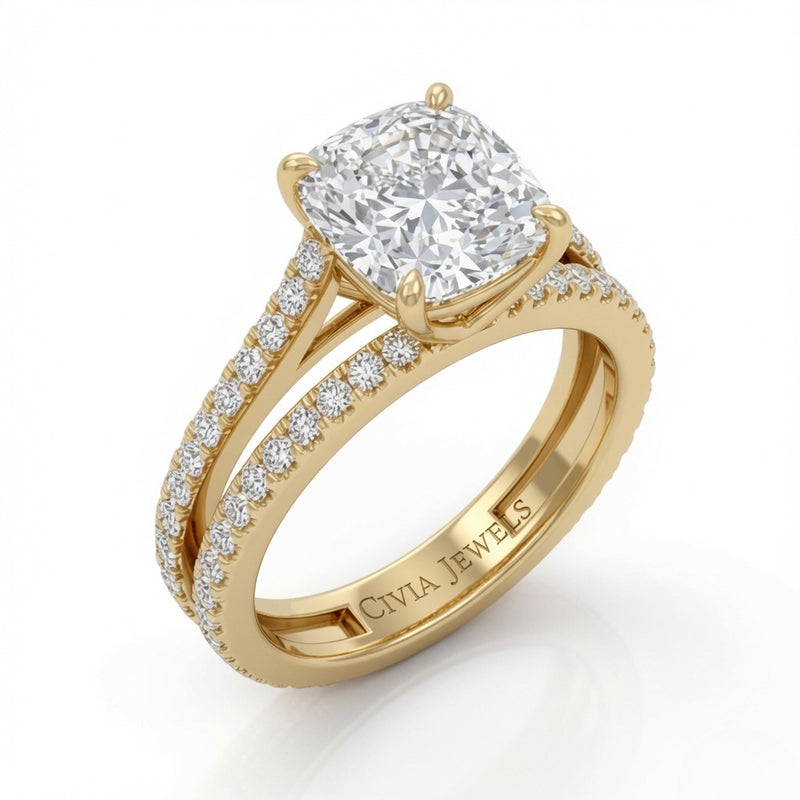Yellow Gold Elara Cushion Diamond Engagement Ring