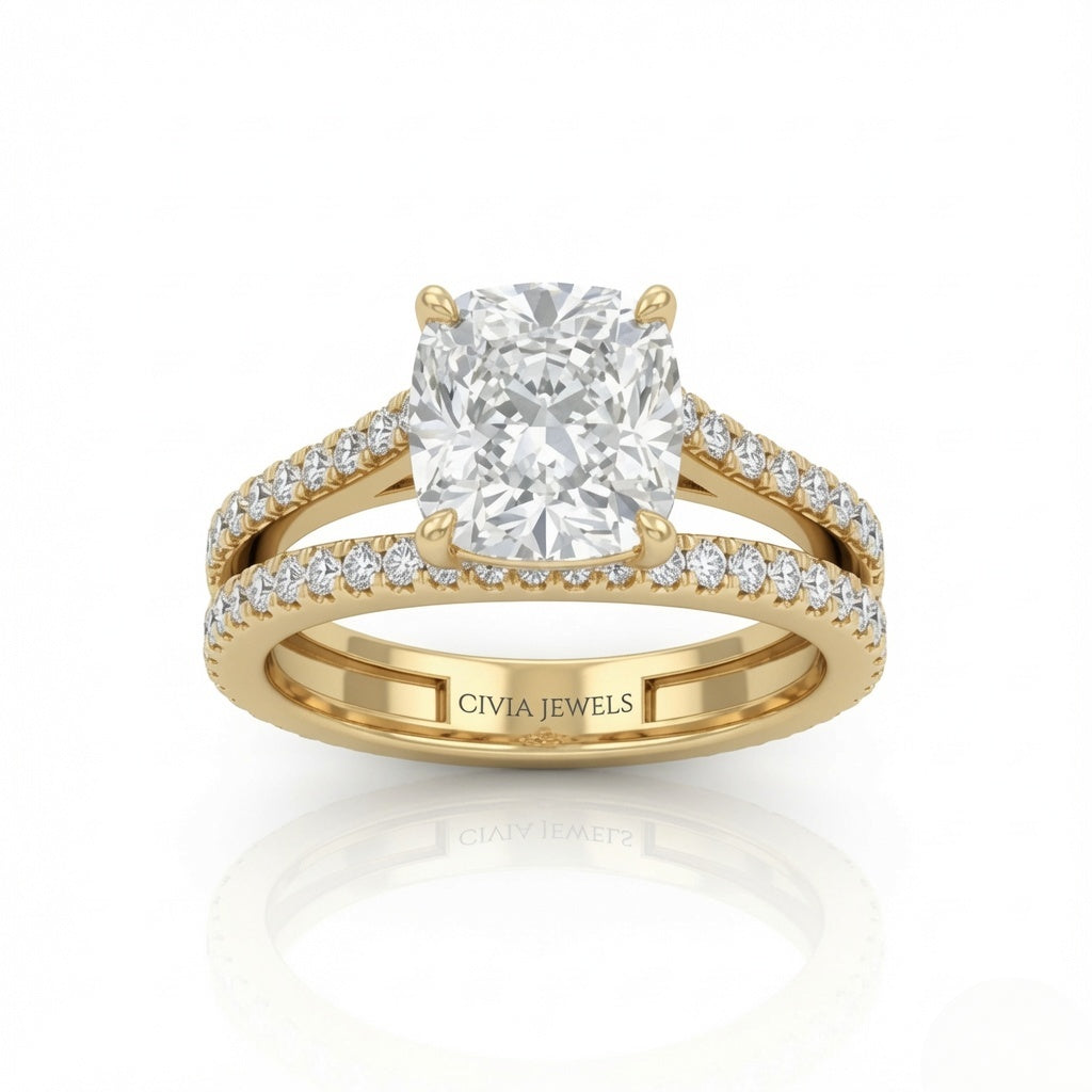 Yellow Gold Elara Cushion Diamond Engagement Ring