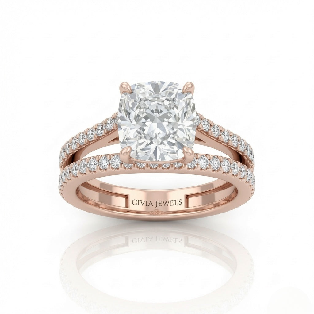 Rose Gold Elara Cushion Diamond Engagement Ring