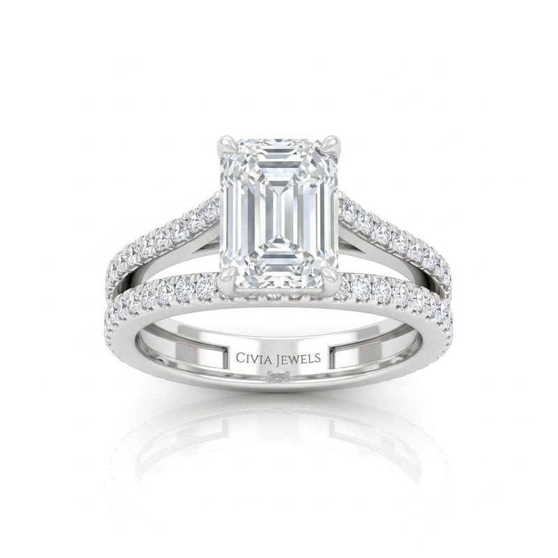 White Gold Elara Emerald Diamond Engagement Ring